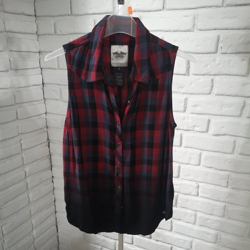 Harley-Davidson Genuine Motor Clothes Ladies Size Small Red Plaid Blouse